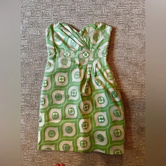 Tibi | Dresses | Tibi Designer Strapless Mini Dress Green Silver Size 8  Runs Small | Poshmark